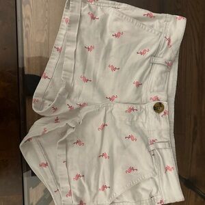 SO White and Pink High Waist Flamingo Shorts